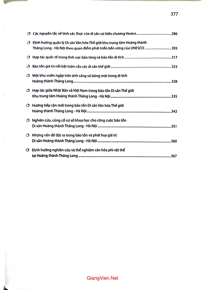 Mục lục chi tiết trang 1 sách Hoàng thành Thăng Long - Hà Nội 20 năm một chặng đường