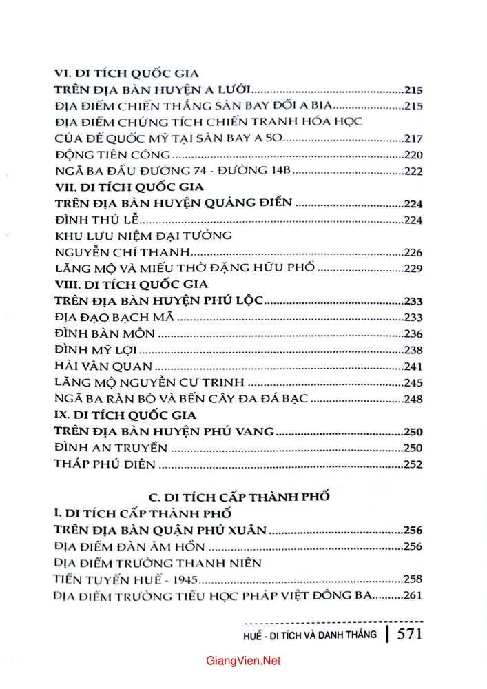 Mục lục chi tiết trang 3 sách Huế di tích và danh thắng