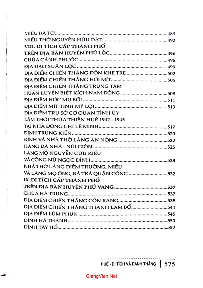 Mục lục chi tiết trang 7 sách Huế di tích và danh thắng