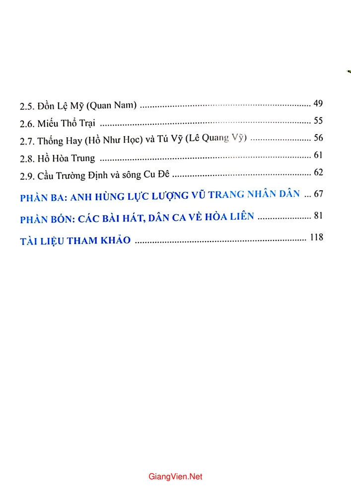 Mục lục chi tiết trang 1 sách Hòa Liên - Di tích lịch sử, văn hóa