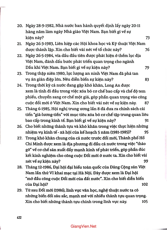 Mục lục chi tiết trang 2 sách Hỏi đáp Lịch sử Việt Nam - Việt Nam, hành trình xây dựng và phát triển ( Từ 1975 đến nay)