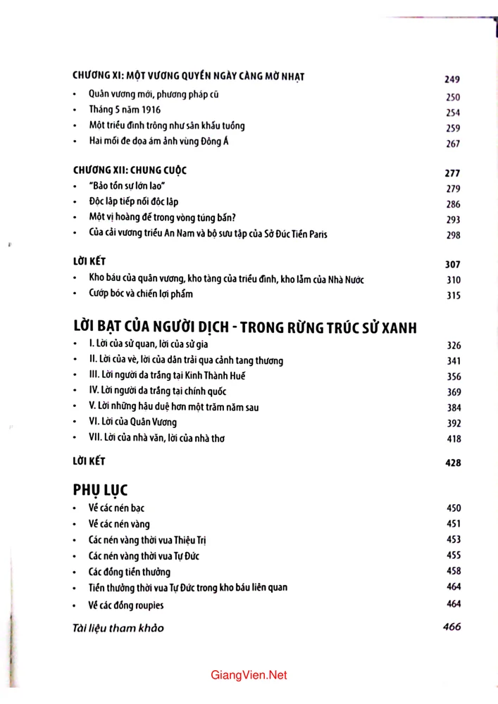 Mục lục chi tiết trang 2 sách Kho báu kinh thành Huế sau ngày thất thủ Kinh đô