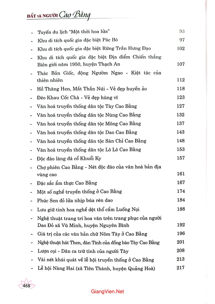 Mục lục chi tiết trang 1 sách Đất và Người Cao Bằng
