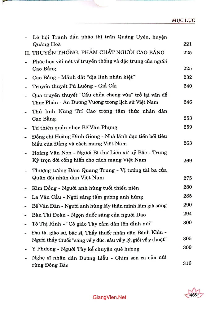 Mục lục chi tiết trang 2 sách Đất và Người Cao Bằng