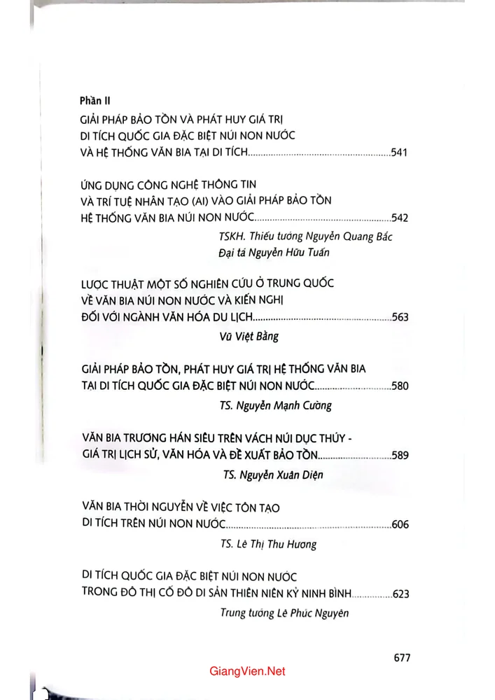 Mục lục chi tiết trang 4 sách Kỷ yếu hội thảo - Nghiên cứu, đánh giá giá trị hệ thống văn bia tại di tích quốc gia đặc biệt Núi Non Nước