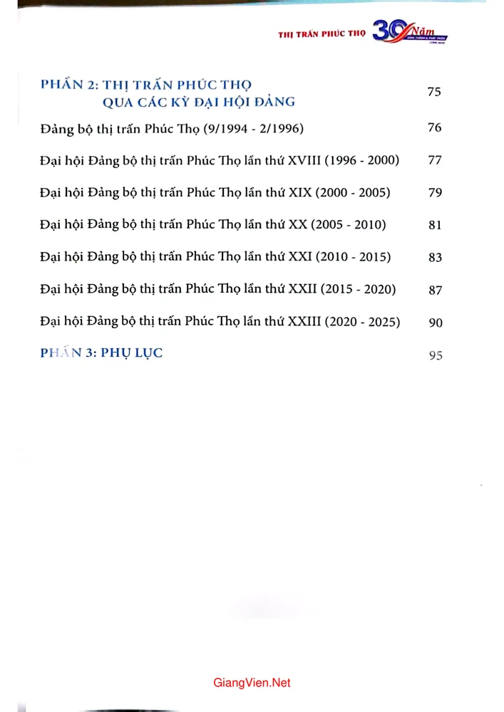 Trang 2 - Ảnh minh họa nội dung sách Kỷ yếu thị trấn Phúc Thọ 30 năm hình thành và phát triển (1994 - 2024)