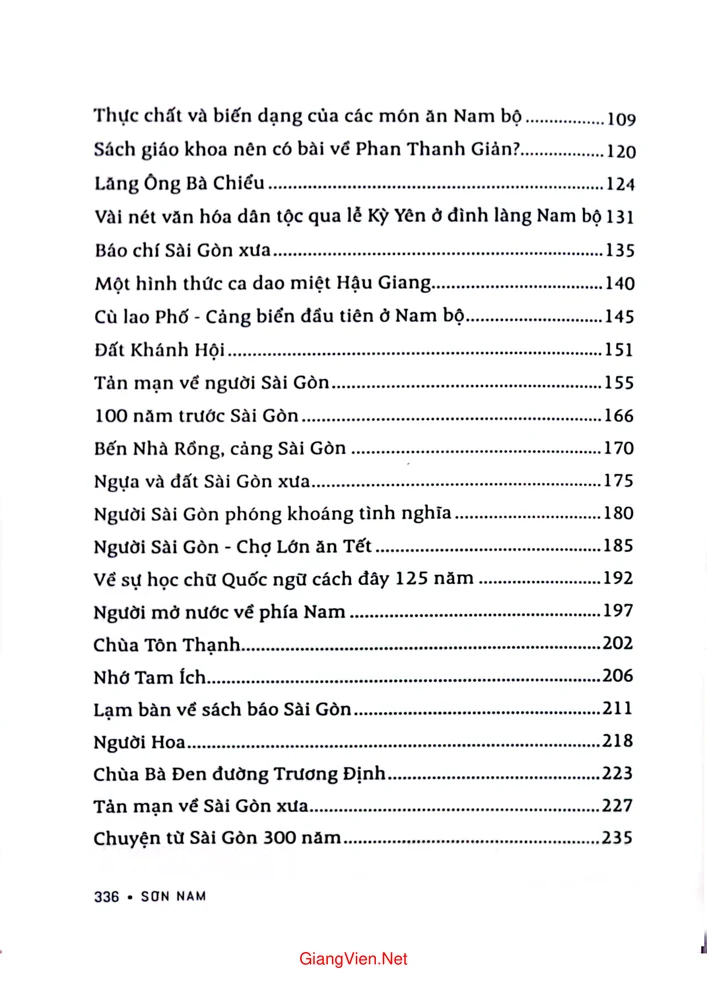 Mục lục chi tiết trang 1 sách Sơn Nam - Đi và ghi nhớ