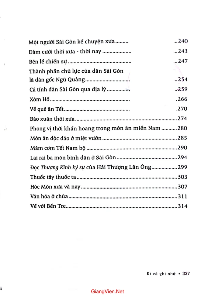 Mục lục chi tiết trang 2 sách Sơn Nam - Đi và ghi nhớ