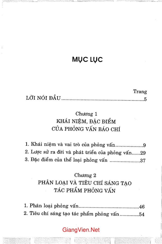 Trang 1 - Ảnh minh họa nội dung sách Giáo trình phỏng vấn báo chí