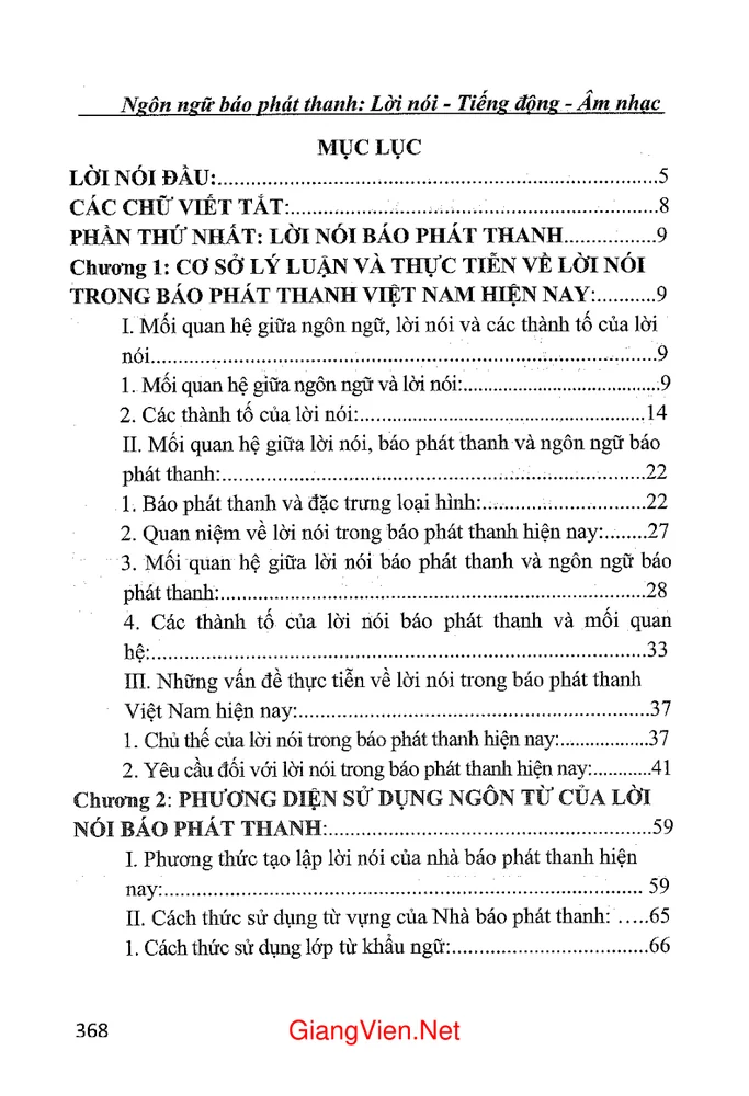 Trang 1 - Ảnh minh họa nội dung sách Ngôn ngữ Báo phát thanh-  Lời nói, tiếng động, âm nhạc