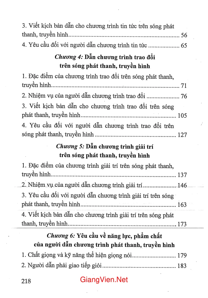 Mục lục chi tiết trang 1 sách Dẫn chương trình phát thanh, truyền hình