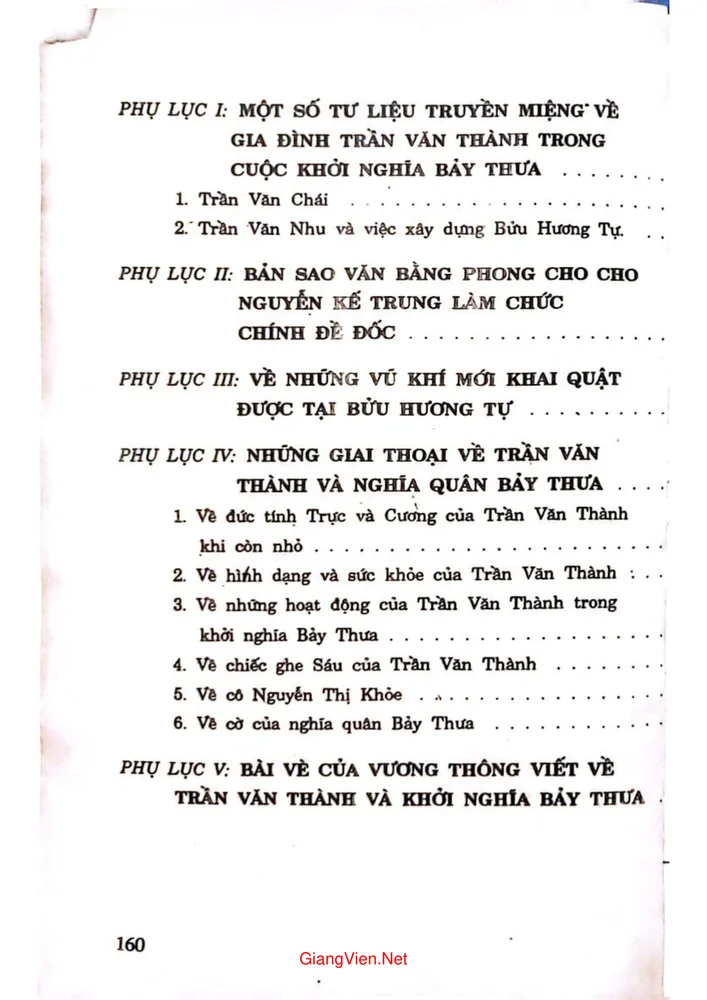 Mục lục chi tiết trang 1 sách Khởi nghĩa Bảy Thưa