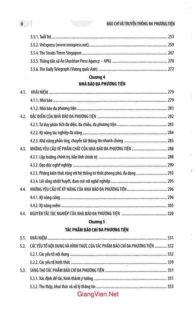 Mục lục chi tiết trang 3 sách Báo chí và truyền thông đa phương tiện