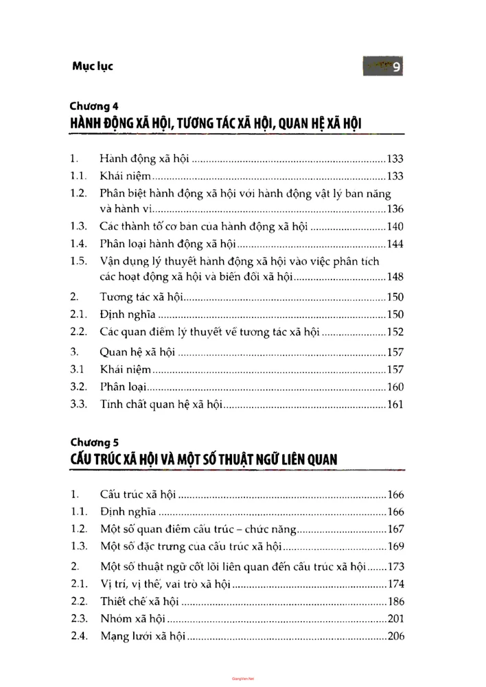 Mục lục chi tiết trang 2 sách Giáo trình Xã hội học đại cương (Đại học Quốc gia Hà Nội)