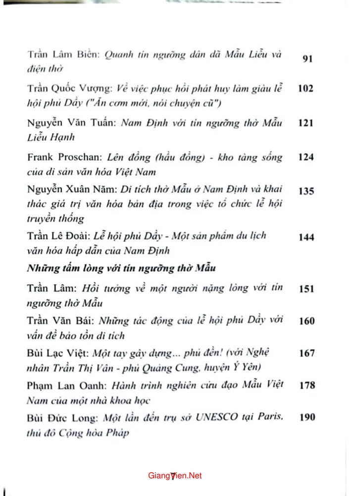 Mục lục chi tiết trang 2 sách Tín ngưỡng thờ mẫu tam phủ của người Việt hành trình đến di sản nhân loại