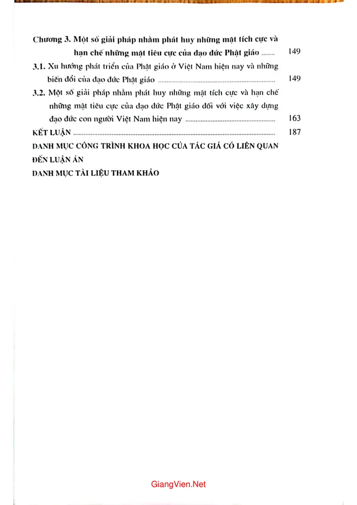 Mục lục chi tiết trang 1 sách Đạo đức Phật giáo và ảnh hưởng của nó đến đạo đức con người Việt Nam - Luận án tiến sĩ triết học - 2004