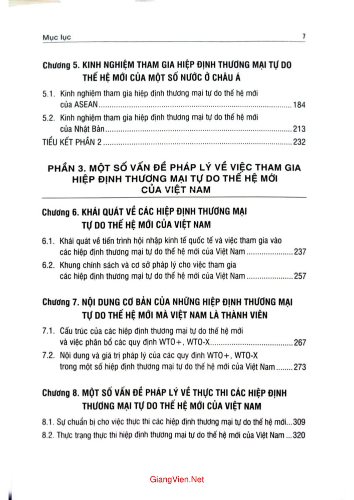 Mục lục chi tiết trang 2 sách Hiệp định thương mại tự do thế hệ mới, lý luận, kinh nghiệm quốc tế và thực tiễn tại Việt Nam