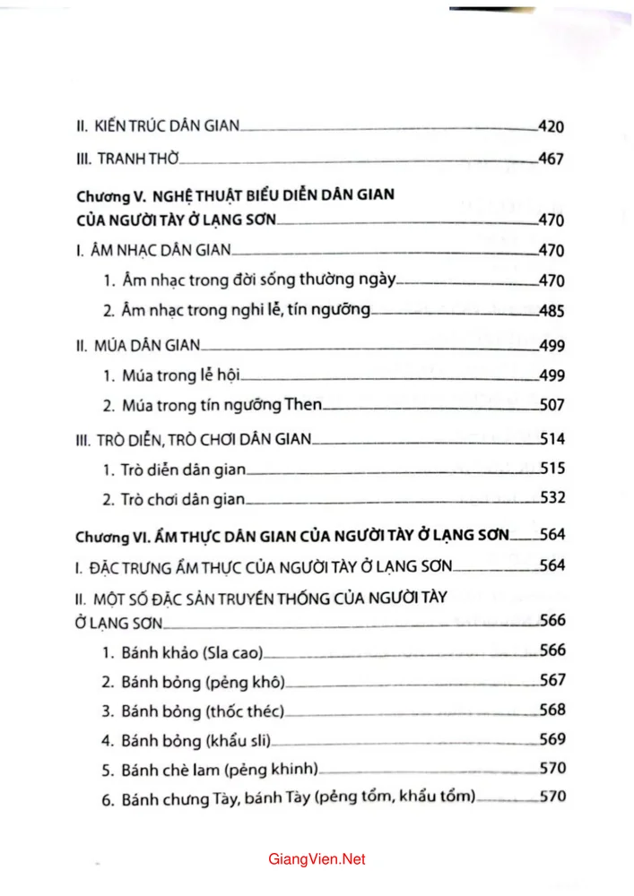 Mục lục chi tiết trang 2 sách Văn hóa dân gian của người Tày ở Lạng Sơn