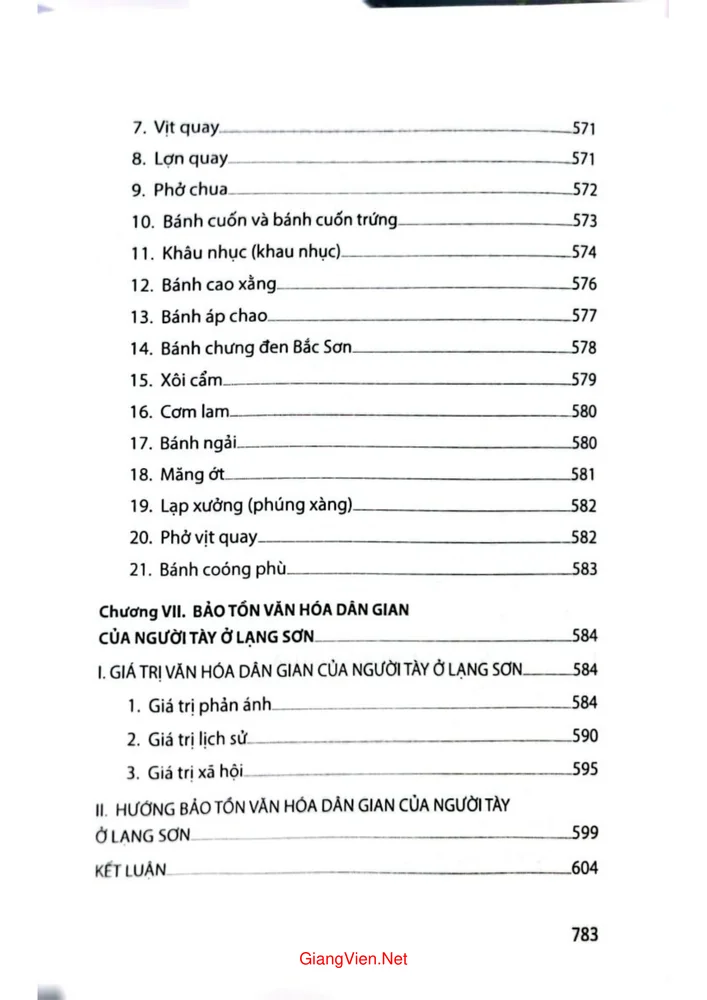 Mục lục chi tiết trang 3 sách Văn hóa dân gian của người Tày ở Lạng Sơn