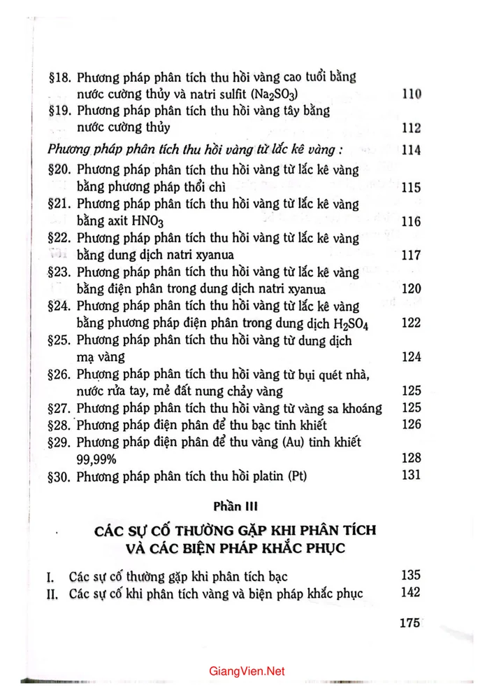 Mục lục chi tiết trang 2 sách Kỹ thuật phân tích thu hồi kim loại quý tinh khiết (vàng, bạc, bạch kim)