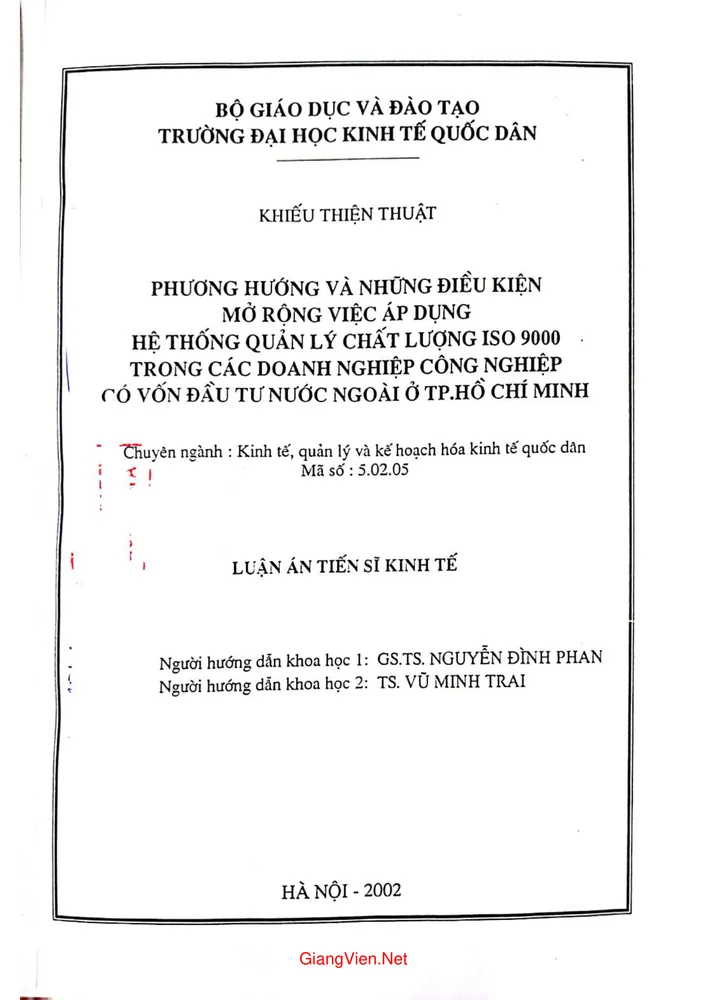 Ảnh bìa của Phương hướng và những điều kiện mở rộng việc áp dụng hệ thống quản lý chất lượng ISO 9000  trong các doanh nghiệp công nghiệp có vốn đ