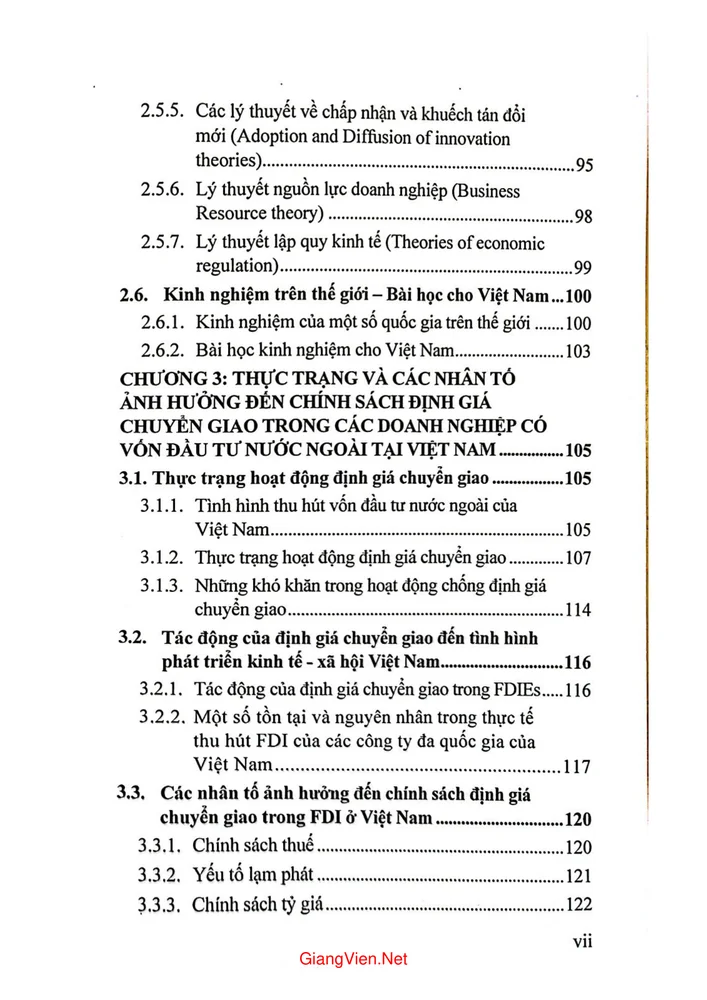 Mục lục chi tiết trang 2 sách Chính sách định giá chuyển giao của các doanh nghiệp có vốn đầu tư nước ngoài tại Việt Nam