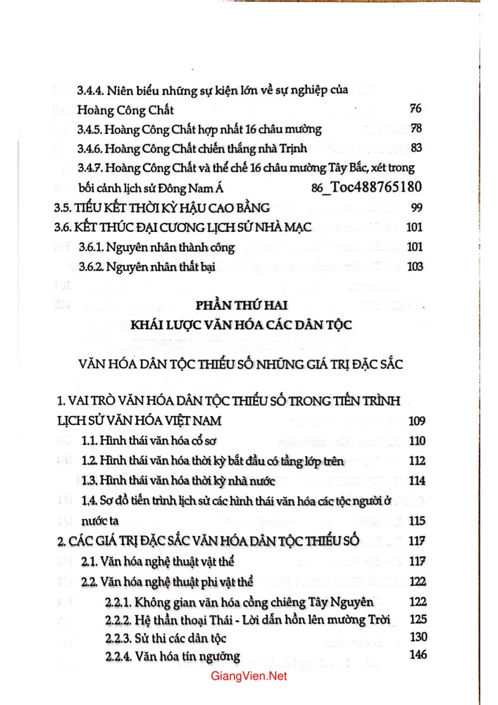 Mục lục chi tiết trang 2 sách Đại cương lịch sử nhà Mạc và khái lược văn hóa các dân tộc Việt Nam