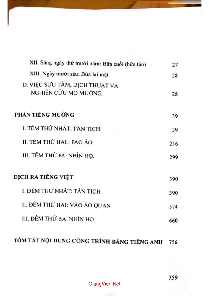 Mục lục chi tiết trang 1 sách Mo Mường tập 1