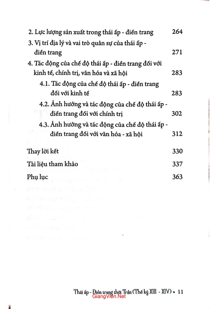 Mục lục chi tiết trang 1 sách Thái ấp điền trang thời Trần (thế kỷ 13 - 14)