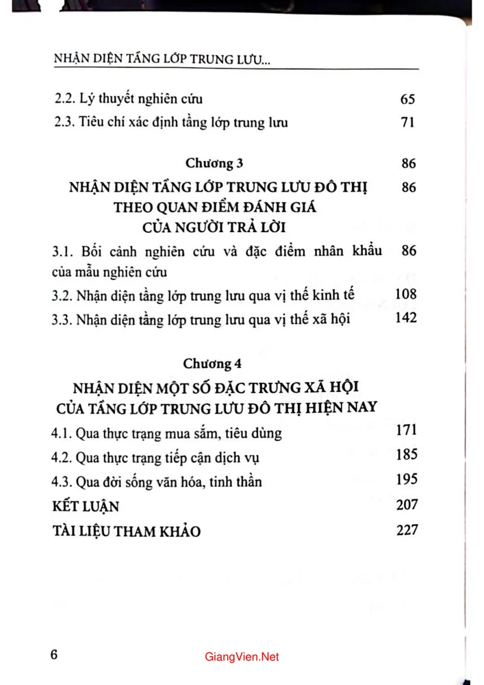 Mục lục chi tiết trang 1 sách Nhận diện tầng lớp trung lưu đô thị hiện nay
