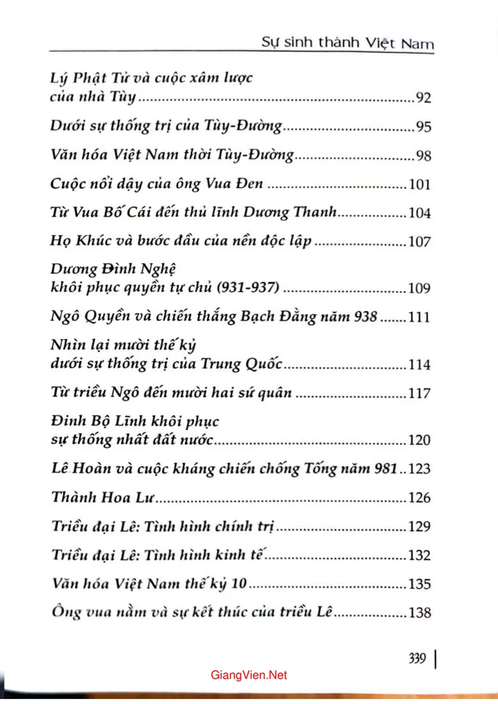 Mục lục chi tiết trang 2 sách Sự sinh thành Việt Nam