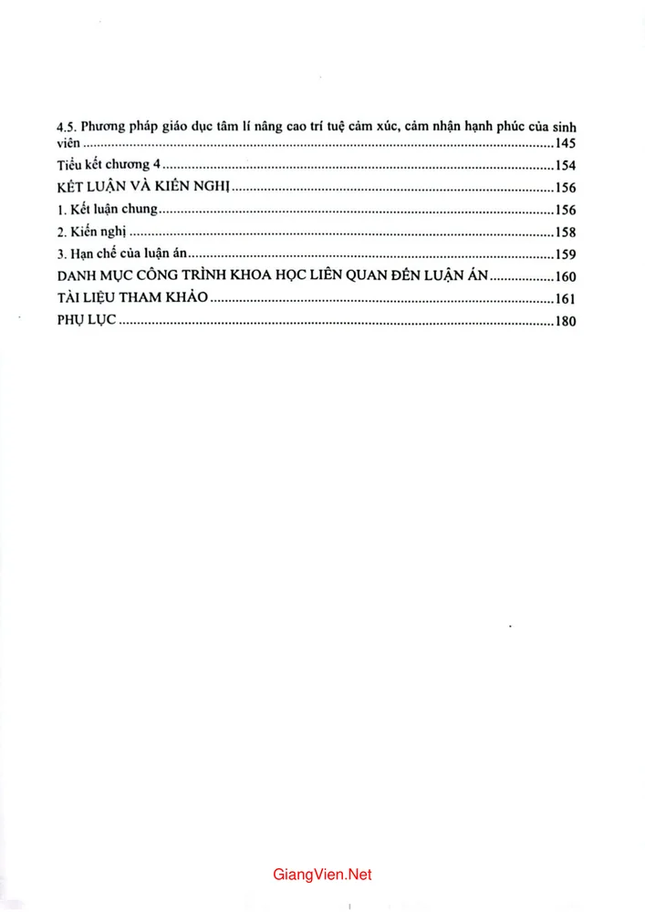 Mục lục chi tiết trang 1 sách Mối liên hệ giữa trí tuệ cảm xúc và cảm nhận hạnh phúc của sinh viên Đại học quốc gia Thành phố Hồ Chí Minh
