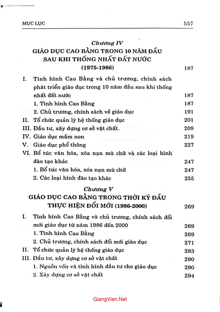 Mục lục chi tiết trang 2 sách Lịch sử ngành giáo dục và đào tạo tỉnh Cao Bằng 1945 - 2020