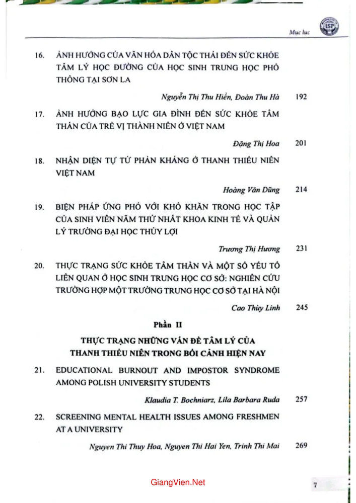 Trang 3 - Ảnh minh họa nội dung sách Kỷ yếu Hội thảo quốc tế Những vấn đề tâm lý của thanh thiếu niên trong bối cảnh hiện nay