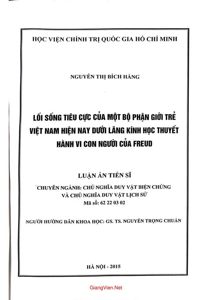 Ảnh bìa của Lối sống tiêu cực của một bộ phận giới trẻ Việt Nam hiện nay dưới lăng kính học thuyết hành vi con người của Freud