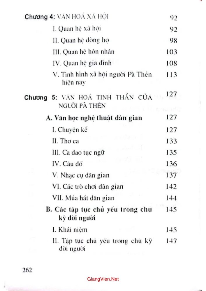 Mục lục chi tiết trang 1 sách Văn hóa truyền thống dân tộc Pà Thẻn