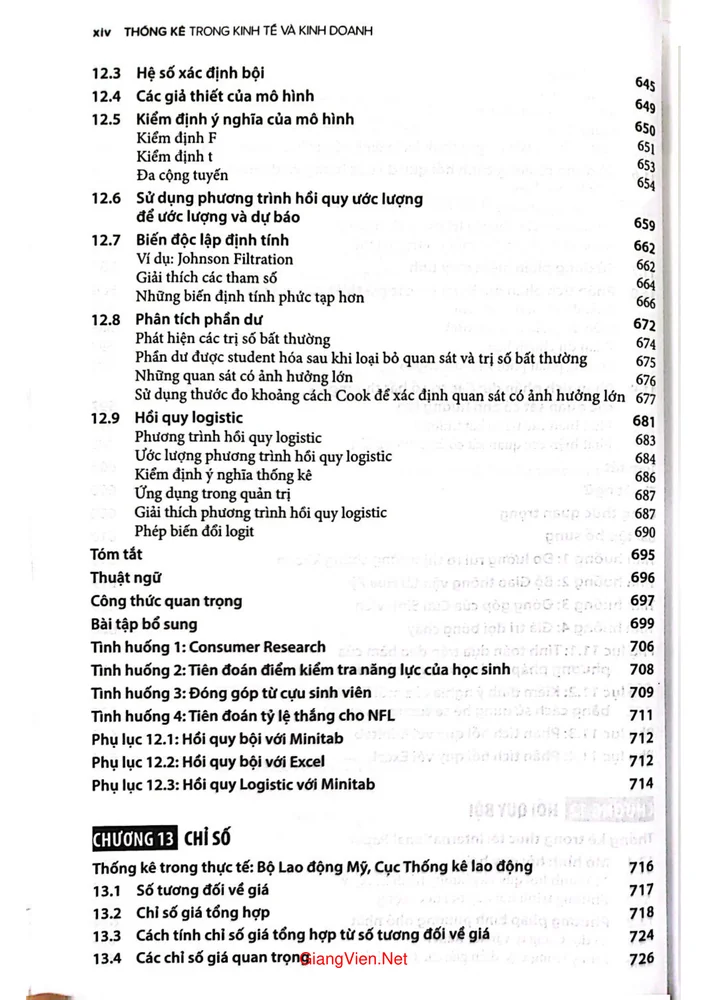 Mục lục chi tiết trang 8 sách Thống kê trong kinh tế và kinh doanh