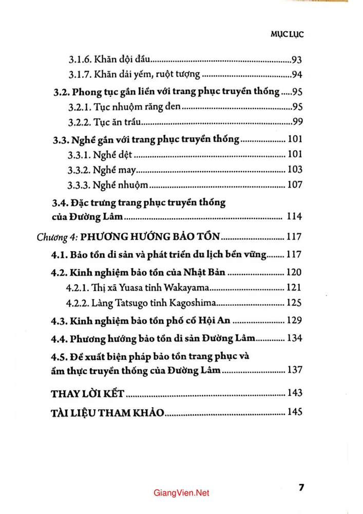 Mục lục chi tiết trang 2 sách Di sản Đường Lâm ẩm thực và trang phục truyền thống