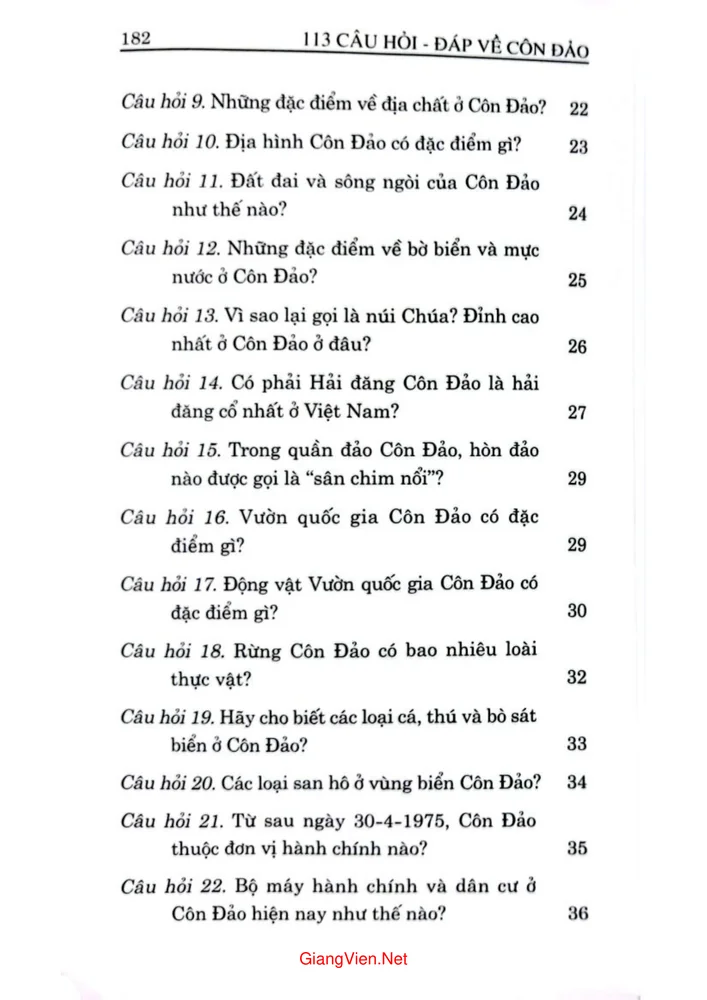 Mục lục chi tiết trang 1 sách 113 câu hỏi đáp về Côn Đảo
