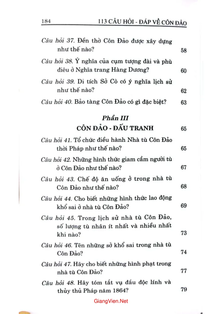 Mục lục chi tiết trang 3 sách 113 câu hỏi đáp về Côn Đảo