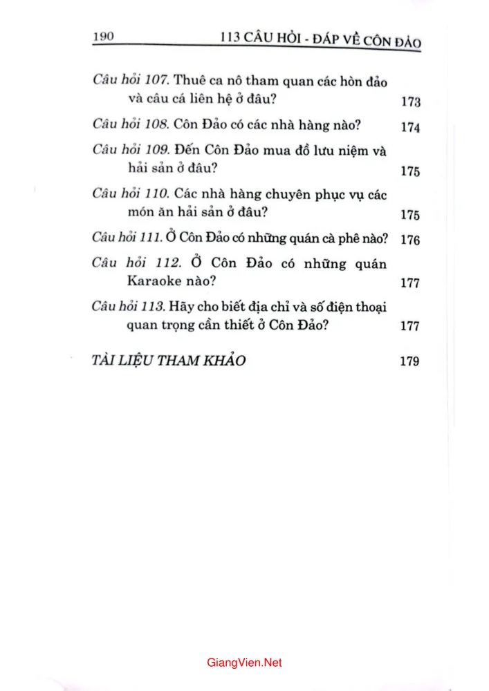 Mục lục chi tiết trang 9 sách 113 câu hỏi đáp về Côn Đảo