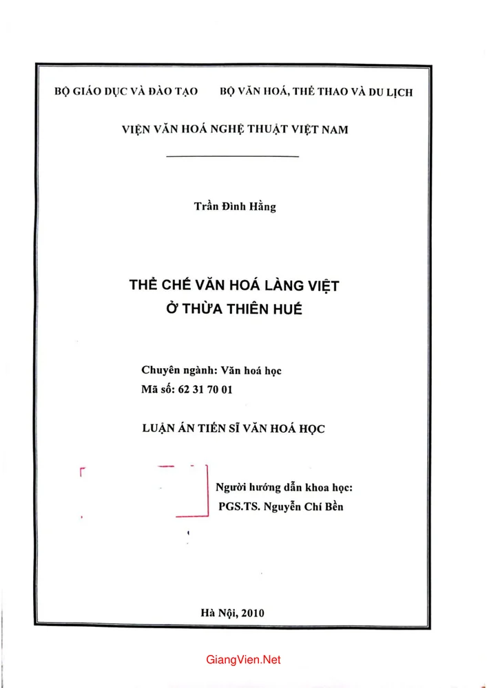 Ảnh bìa của Thể chế văn hóa làng Việt ở Thừa Thiên Huế