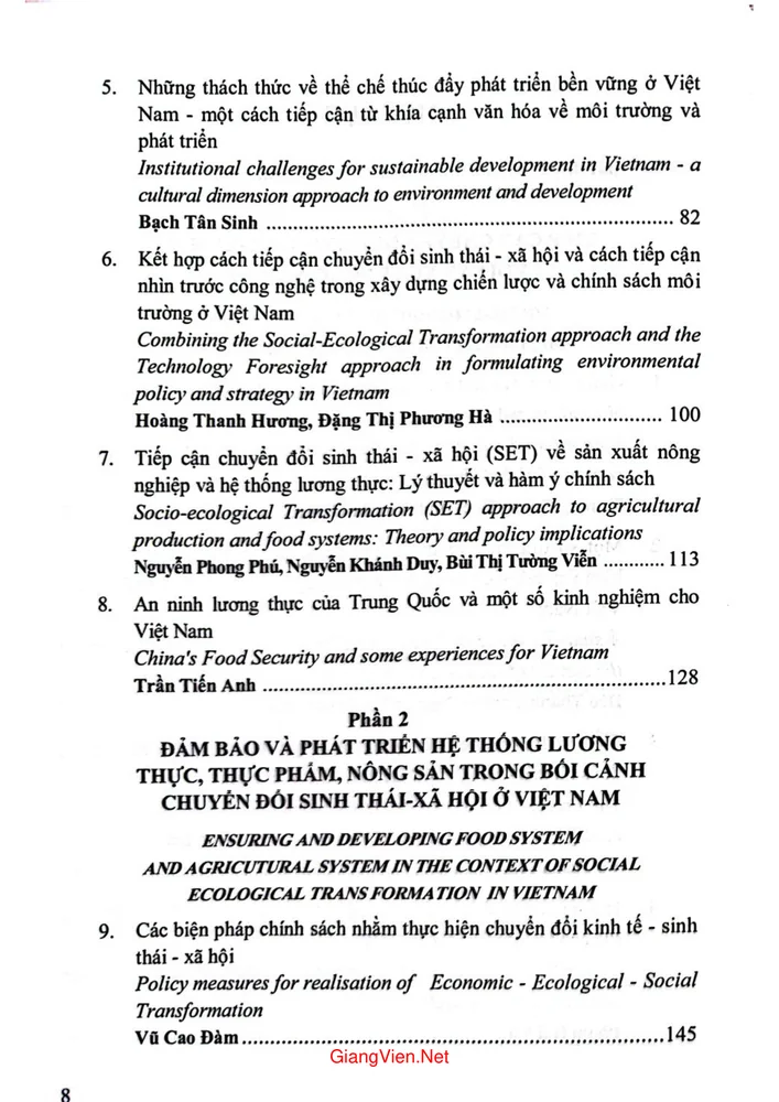 Trang 2 - Ảnh minh họa nội dung sách Sản xuất nông nghiệp ở Việt Nam từ cách tiếp cận chuyển đổi sinh thái - xã hội. Cơ hội thách thức và hàm ý chính sách