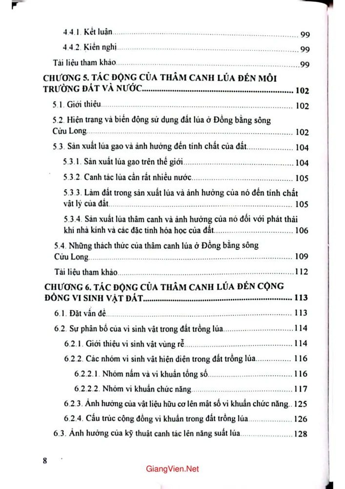 Mục lục chi tiết trang 3 sách Thâm canh nông nghiệp và các tác động đến hệ sinh thái