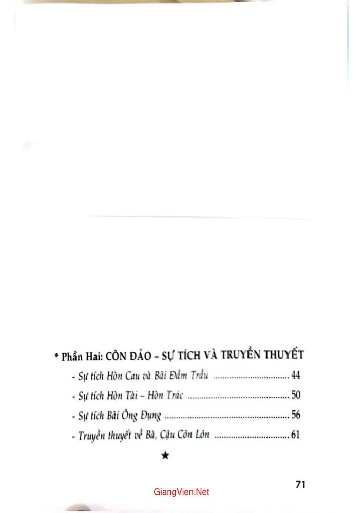 Mục lục chi tiết trang 1 sách Sơ lược về khu di tích lịch sử Côn Đảo và những truyền thuyết