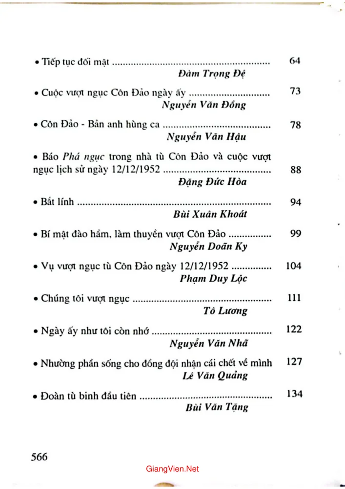 Mục lục chi tiết trang 1 sách Kỷ yếu Hội thảo 60 năm vượt Côn Đảo từ 1952 đến 2012
