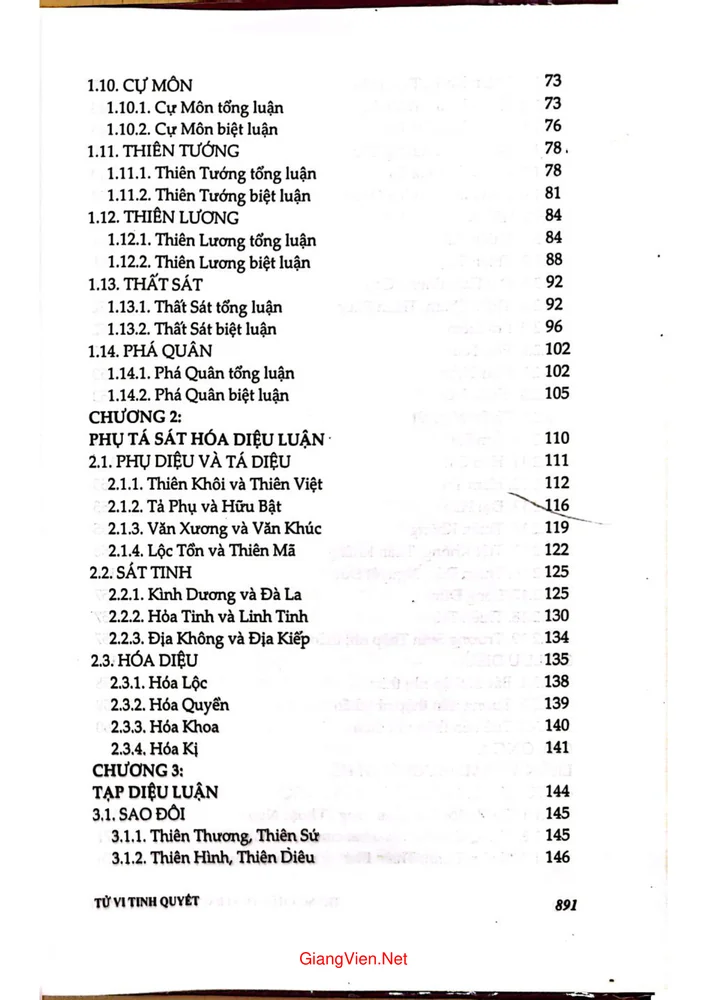 Mục lục chi tiết trang 1 sách Trung châu tử vi đầu số tam hợp phái (tập 2)