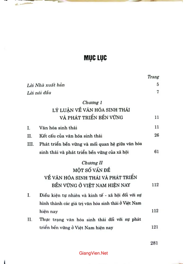 Trang bìa chính thức sách Về văn hóa sinh thái và phát triển bền vững ở nước ta hiện nay
