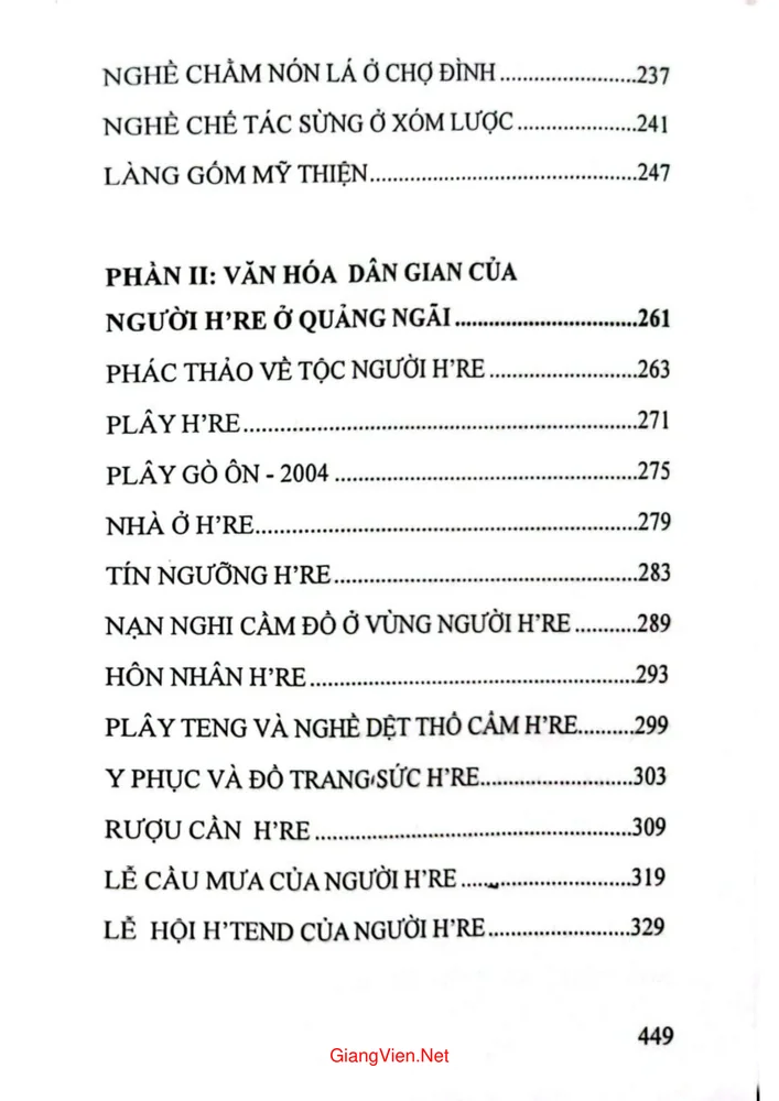 Mục lục chi tiết trang 2 sách Văn hóa cư dân của cộng đồng cư dân Quảng Ngãi Việt, Hre, Cor, Cà Dong