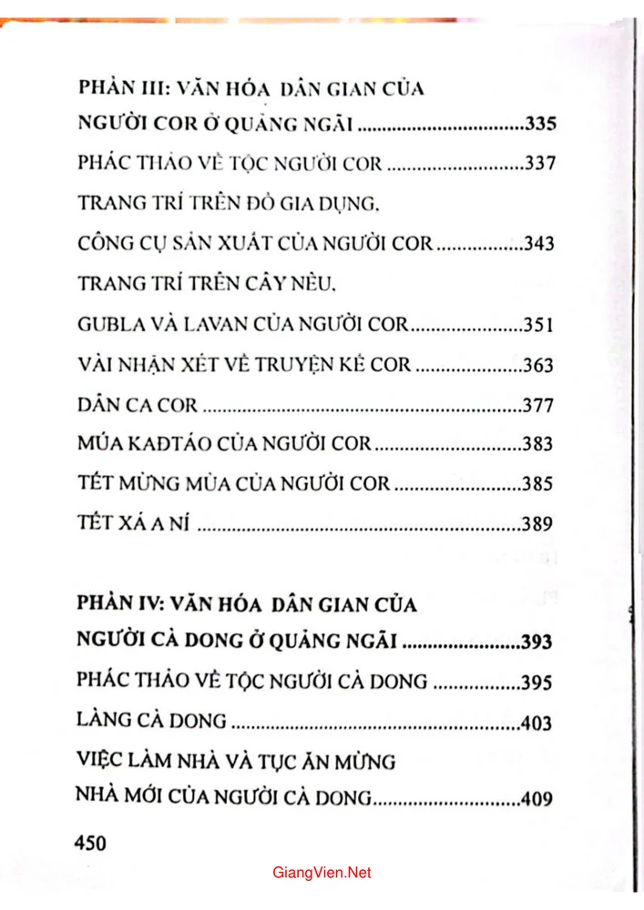 Mục lục chi tiết trang 5 sách Văn hóa cư dân của cộng đồng cư dân Quảng Ngãi Việt, Hre, Cor, Cà Dong